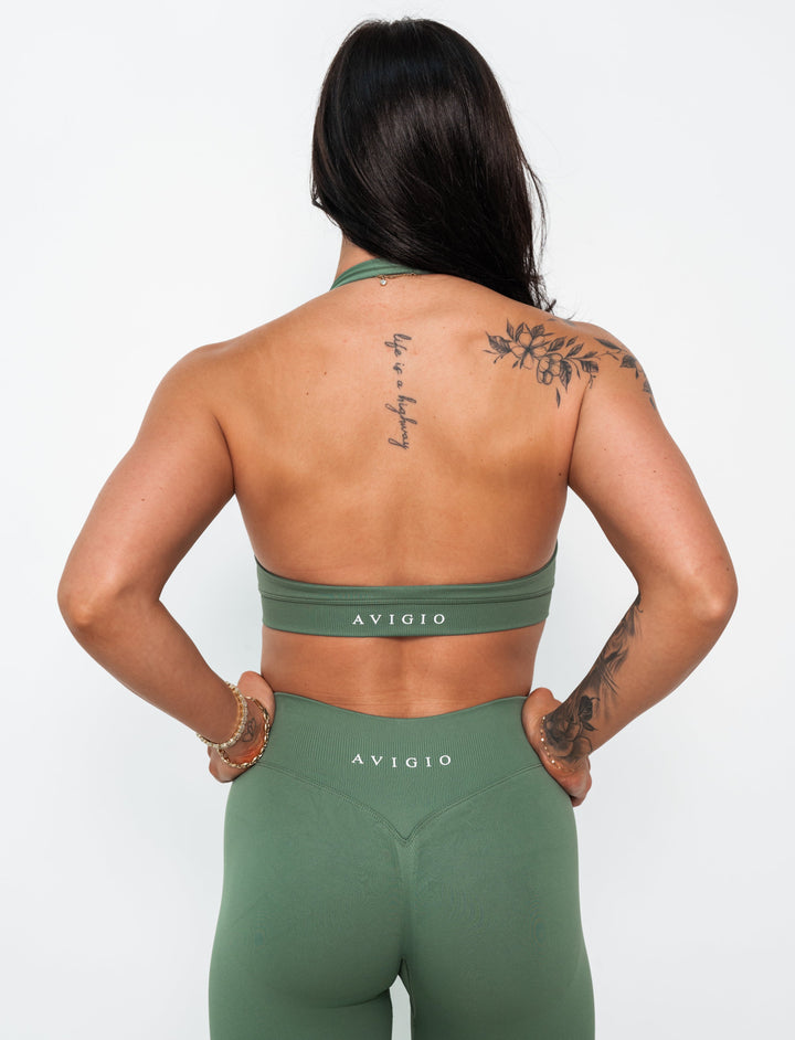 The Dawn Halter Bra- Sage Green