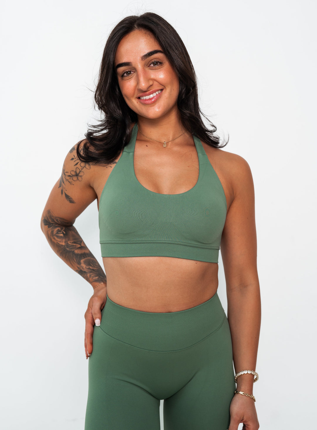 The Dawn Halter Bra- Sage Green