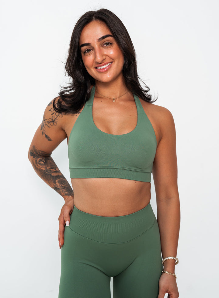 The Dawn Halter Bra- Sage Green